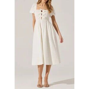 ASTR the Label Bow Detail Smock Bodice Cotton Blend Dress in White Size Medium
